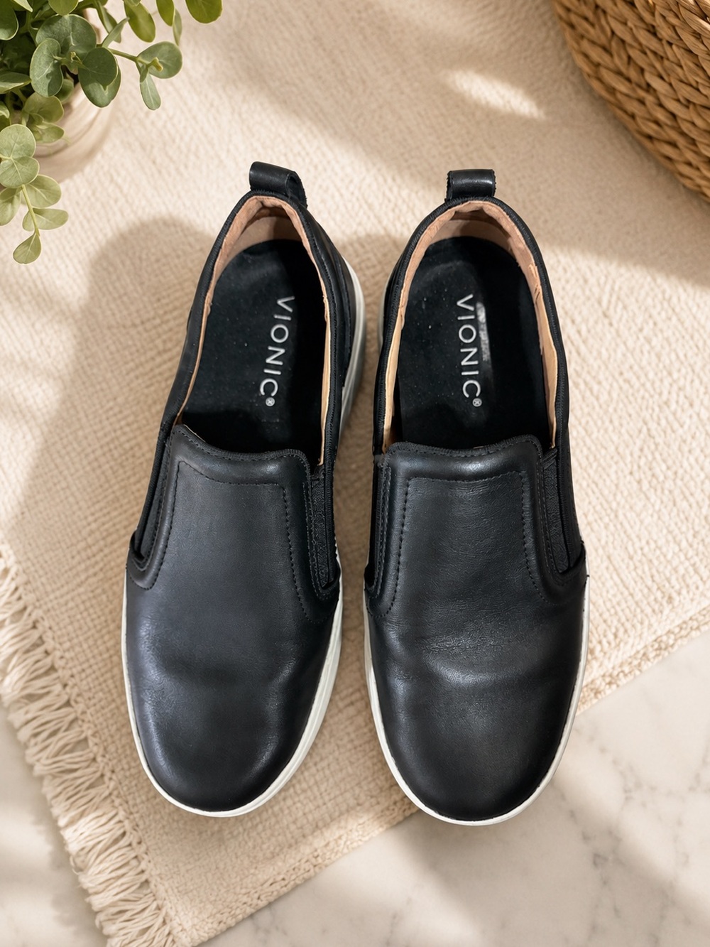 Vionic Women's Black Slip-On Sneakers with White Sole